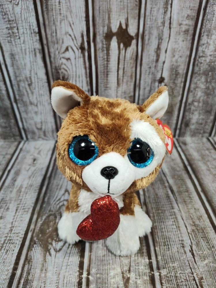 TY BEANIE BOOS SMOOTCHES THE VALENTINE DOG WIth blue eyes -NEW!